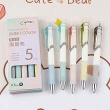 5 支/包 柔軟握把和精美保護套 St 黑色光滑快乾伸縮原子筆 - 彩色 - 查看 5