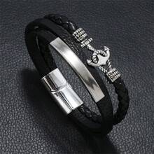 Cross-Border Fashionable Alloy Anchor Leather Bracelet With Multi-Layered Leather Weaving Design For Men - Multicolor - View 2