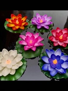 6pcs LED Floating Waterproof Lotus Flower Lights, LED Waterproof Lotus Flower Night Lights, Waterproof Lotus Lights For Swimming Pool Decor, Suitable For Wishing, River Or Swimming Pool Decoration, Christmas Garden Water Pool Fountain Decor Lights - Random Color - View 2