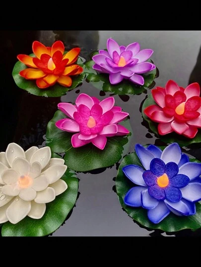 6 件 LED 漂浮防水莲花灯，LED 防水莲花夜灯，用于泳池装饰的防水莲花灯，适用于许愿、河流或泳池装饰、圣诞花园水池喷泉装饰灯