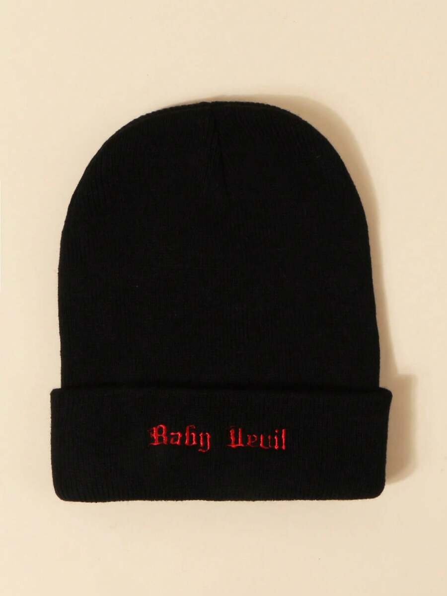 1pc Y2k Style Unisex Ski Hat With 'You Can Do It' Text, Knitted Cap, Outdoor Warm Casual Beanie For Winter Daily Commuting - Black - View 1