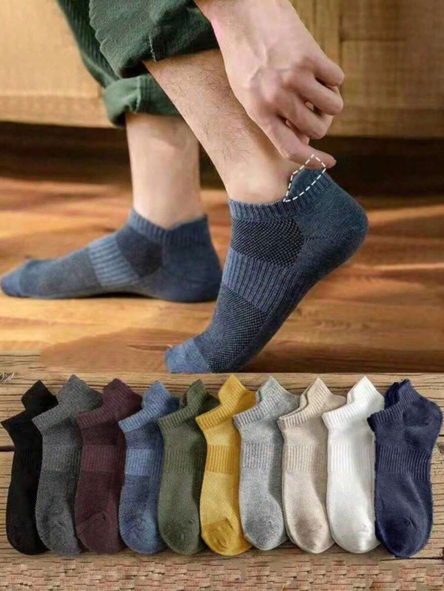 10 Pairs Of Men's Breathable And Comfortable Color-Block Low-Cut Socks - Multicolor - View 1