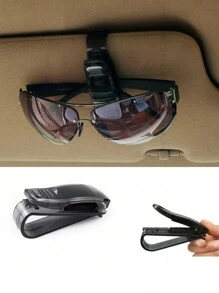 2pcs Multi-Functional Car Sun Visor Glasses Holder With Card Clip, Receipt Ticket Airplane Storage Rack - Black - View 1