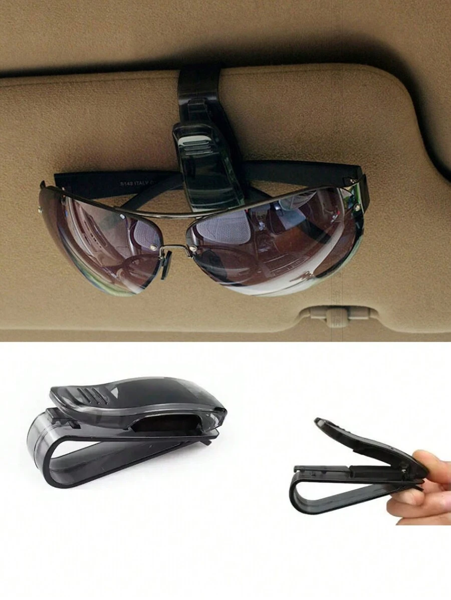2pcs Multi-Functional Car Sun Visor Glasses Holder With Card Clip, Receipt Ticket Airplane Storage Rack - Black - View 1