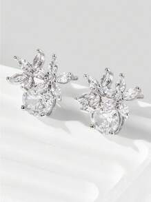 A Pair Of Elegant, Fashionable And Exquisite 925 Silver Artificial Twin Flower Earrings For Ladies To Attend The Banquet And Show Their Elegant. - Silver - View 1