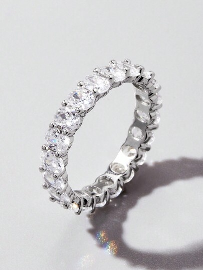 1pc Luxury Cubic Zirconia Decor Silver Wedding Band For Women For Party Engagement Bridal Jewelry