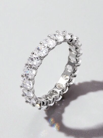 1pc Luxury Cubic Zirconia Decor Silver Wedding Band For Women For Party Engagement Bridal Jewelry