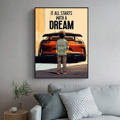 1 件复古帆布印刷海报、跑车帆布墙艺术、艺术墙画、现代房间海报、房间装饰用品、家居装饰、西方装饰、浴室厨房客厅卧室办公室装饰