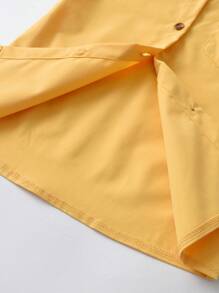 年輕男孩黃色休閒短袖襯衫搭配波點蝴蝶裝飾領結和藍色吊帶短褲正式套裝4件套組 - 黃色 - 查看 6