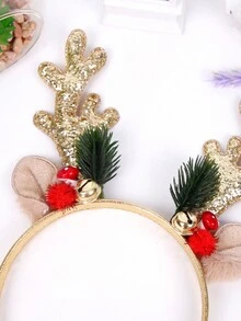 1只派對頭箍,裝飾有鹿角和鈴鐺,歐美風格 - 金色 - 查看 3
