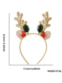 1只派對頭箍,裝飾有鹿角和鈴鐺,歐美風格 - 金色 - 查看 2