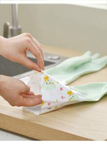 1Pair Reusable Long Dishwashing Cleaning Gloves -  Rubber Protection Gloves For Cleaning - Green - View 3