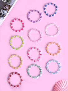 12pcs Children Transparent AB Beads Bracelet, Suitable For Daily Wear, School Use, Birthday Gift