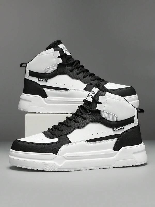 Unisex White High-Top Casual Sport Flat Sneakers, Lightweight Comfortable Outdoor Lace-Up Athletic Couple Shoes
