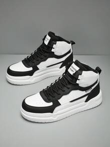 男女通用白色高帮休闲运动平底运动鞋，轻便舒适户外系带运动情侣鞋