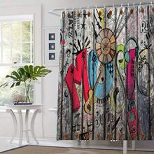 4 件組復古手繪音樂塗鴉木紋浴簾套件、浴室裝飾套裝包括防水浴簾、防滑地墊、馬桶蓋、浴室墊和 12 個塑膠掛鉤、浴室配件、家居裝飾 - 灰色 - 查看 5