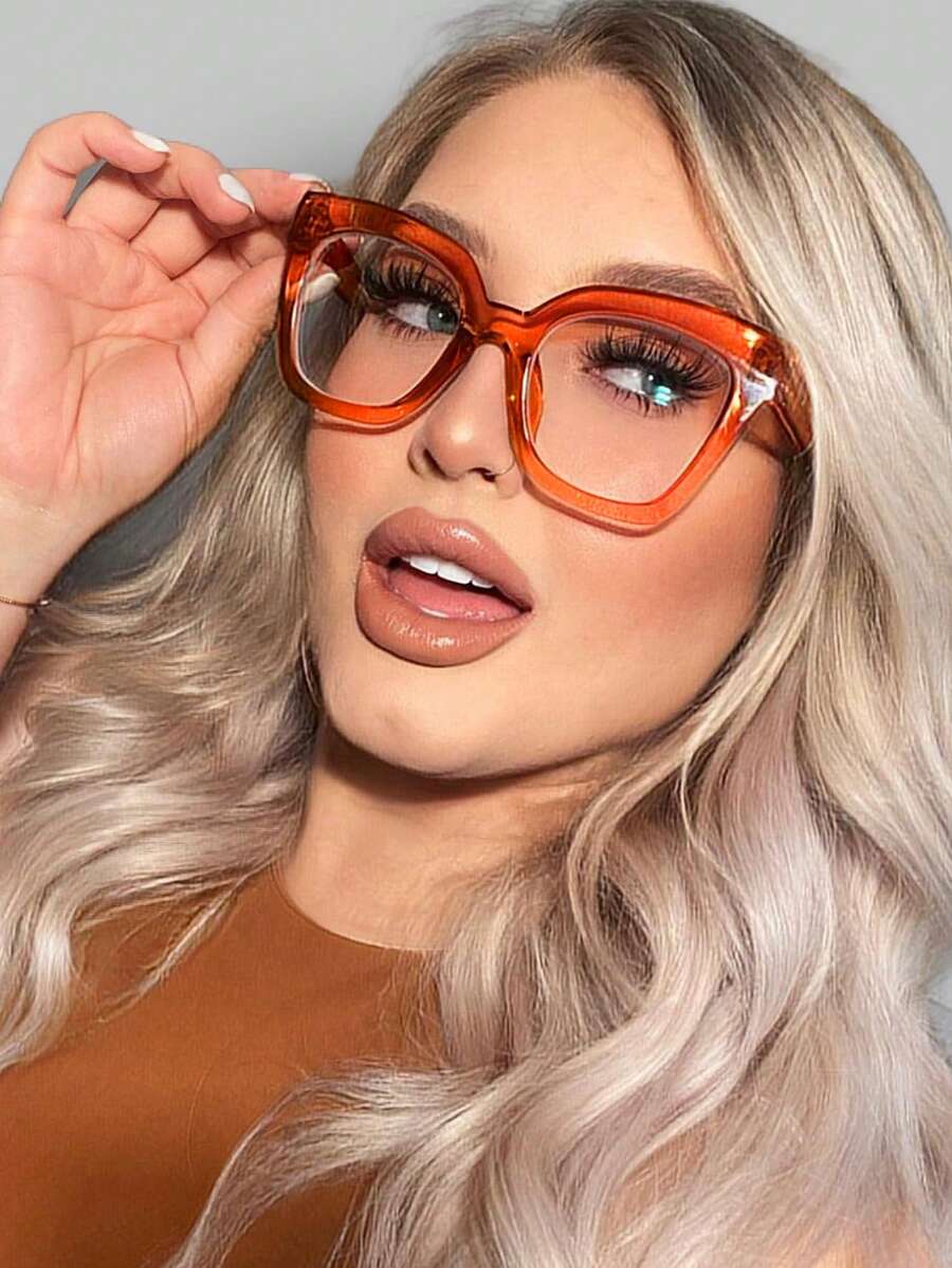 1 件方形 Tr 无度数眼镜，时尚潮流风格 - 橘色 - 查看 1