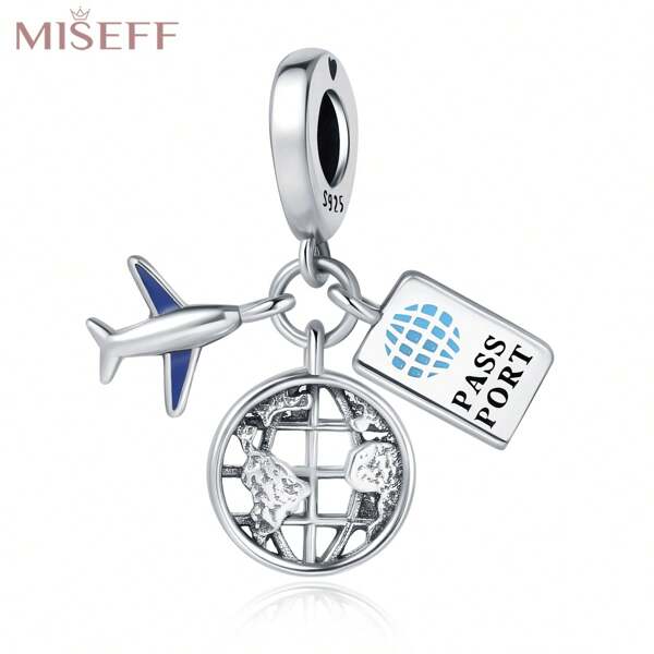 MISEFF MISEFF NUOVO 1 pezzo Viaggio in aereo in argento sterling 925 Passaporto Globo Ciondolo Da braccialetto Fai-da-te Collana Gioielli Ciondoli originali Regalo