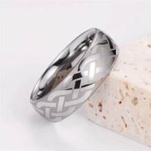 經典無限環繞8mm男士圓頂不銹鋼戒指迦太基圖案不鏽鋼男士婚禮配件周年紀念禮物 - 銀色 - 查看 1