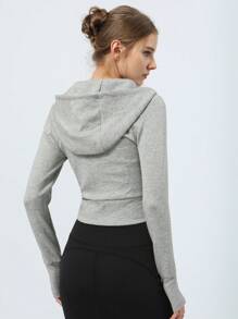 Sodalemon Sports Hooded Jacket With Side Pockets For Workouts With Thumb Holes For Outer Wear Sports Hooded Jacket With Side Pockets Compression Shirt - Grey - View 2