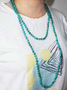 1pc Faced Crystal Glass Beads Hand Knotted 150cm Long Necklace For Fashion Ladies