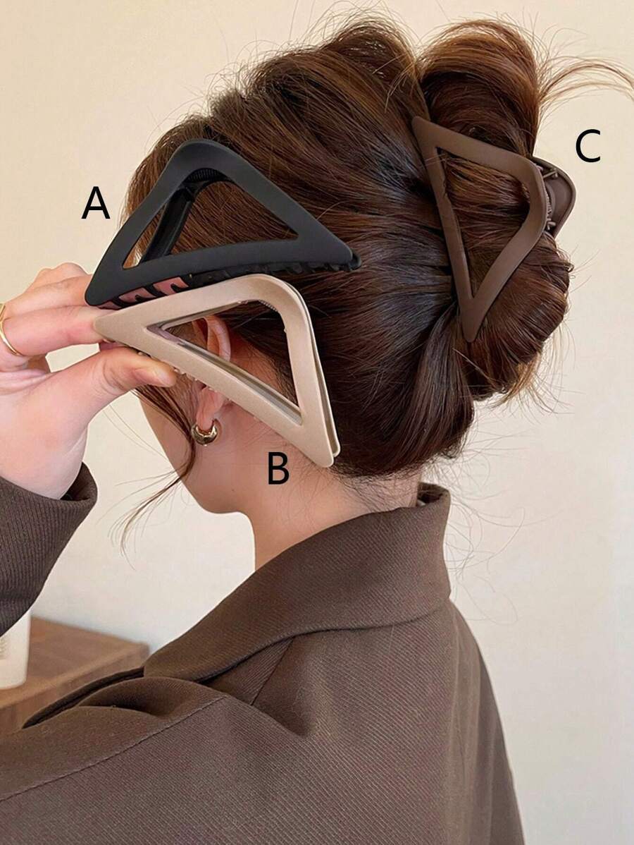 3/1 件女士三角形纯色简约大号轻质塑料发夹，时尚高端发饰，适合日常外出、聚会、派对、发型设计、沐浴、化妆、服装搭配发夹发夹发夹发夹接发夹，学校用品，大学 - 款式 - 查看 1