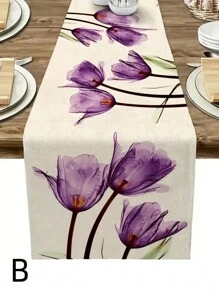 春季鬱金香花卉印花餐墊、桌巾、亞麻桌旗,適合餐廳、客廳、電視櫃和辦公室 - 彩色 - 查看 5