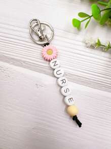護士節可愛小雛菊矽膠護士英文字母矽膠珠鑰匙鍊袋飾配件女護士禮物 - 灰色-04 - 查看 2