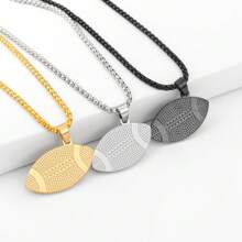 1pc Original Design Sporty Rugby Ball Pendant Necklace For Men Street Style, Titanium Steel, Style - Gold - View 5
