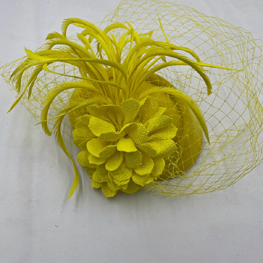 1pc Elegant Vintage French Style Noble Ladies' Feather Hat With Veil And Hair Clip Headwear - Yellow - View 1