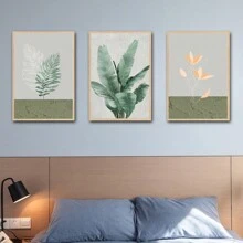 Bộ Của 3 Thực vật & Hoa & Hoa văn lá Polyester Chất xơ Hiện đại Treo tranh , Không khung & Thích hợp Đối với Phòng khách Phòng ngủ Học tập Phòng Nhà  Trang trí - Nhiều màu - Xem 3