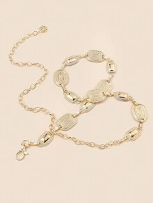 1pc Women's Metal Geometric Waist Chain Belt, Perfect Match For Jeans And Dresses, Adjustable Length - Gold - View 4