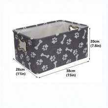 Dog Toy Box With Handle, Collapsible Canvas Storage Basket For Organizing Pet Toys, Blankets, Leashes And Chewing Toys - Grey - Grey - View 2
