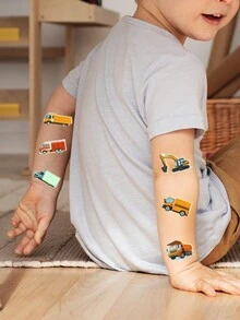 10sheets Engineering Vehicle Style Glow-In-The-Dark Temporary Tattoo Sticker With Cartoon Engineering Vehicle Pattern, Long Lasting And Waterproof, Perfect For Festival Party Makeup, Party Gift - Multicolor - View 5