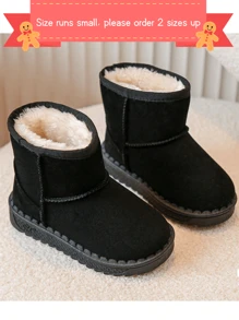 1pair Girls' Black Fabric Snow Boots, Round Toe, Thermal Lined, Anti-Skid Thick Sole, Suitable For 3-12 Years Old Girls In Autumn And Winter - Black - View 1