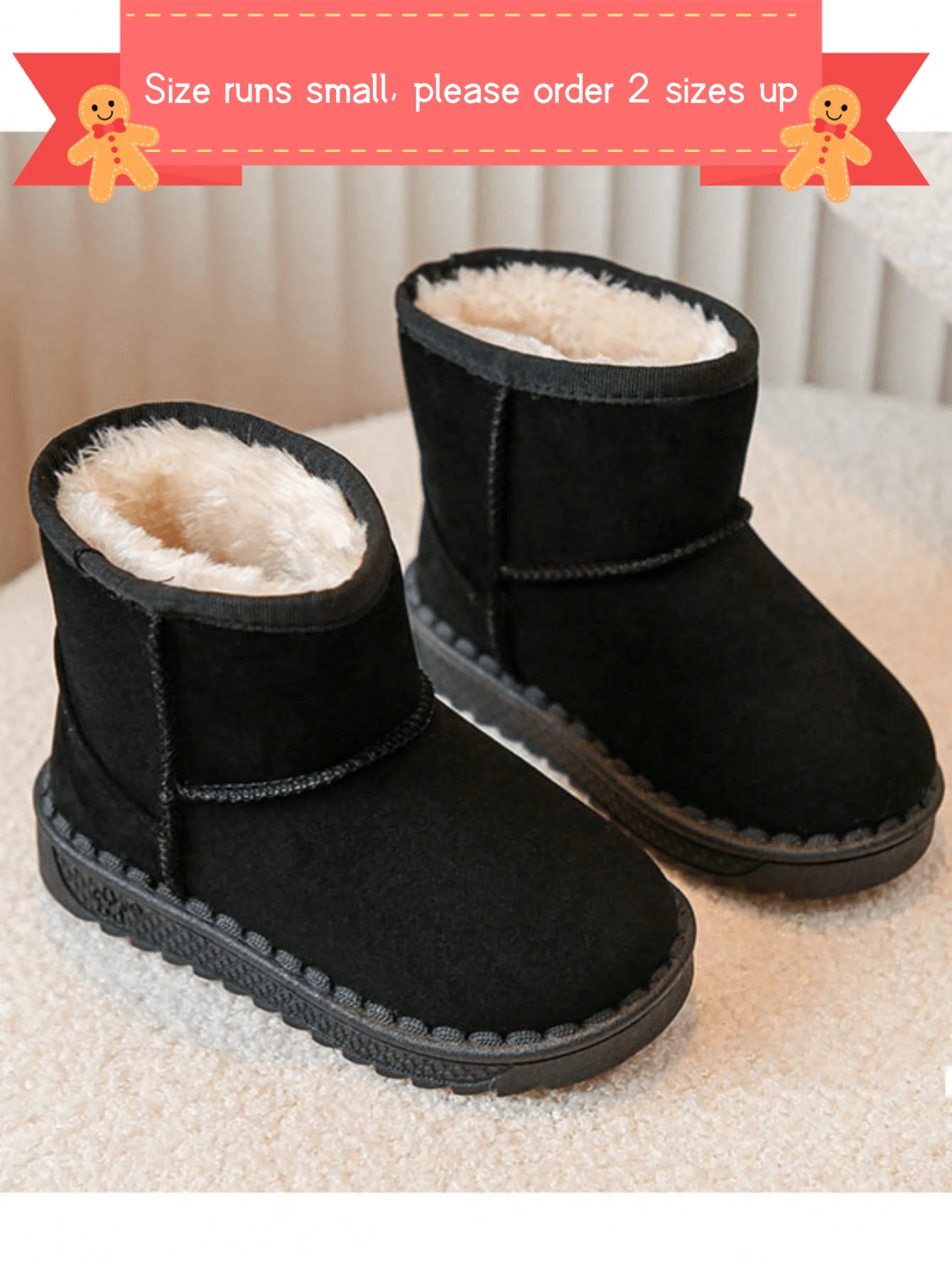 1pair Girls' Black Fabric Snow Boots, Round Toe, Thermal Lined, Anti-Skid Thick Sole, Suitable For 3-12 Years Old Girls In Autumn And Winter - Black - View 1