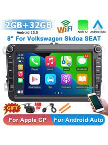 8 Inch Wireless Apple Android Auto Radio Navigation GPS 2 Din Android 13 For  VW Passat B6 B7 CC Tiguan Touran GOLF 5 6 POLO WIFI 4G Car Multimedia Player Auto Stereo Autio 2din Autoradio IPS HD Touch Screen,With Fisheye AHD Rear View Reverse Camera - Black - View 1