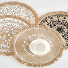 1入組手織麻製墊盤,防滑咖啡墊,復古棉麻裝飾墊,花瓶墊家庭餐具裝飾隔熱墊 - 杏色 - 查看 3