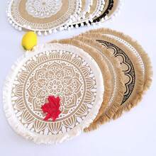 1入組手織麻製墊盤,防滑咖啡墊,復古棉麻裝飾墊,花瓶墊家庭餐具裝飾隔熱墊 - 杏色 - 查看 4