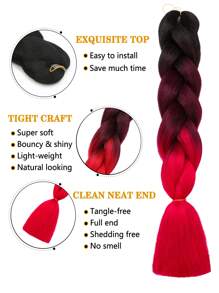 Pack Of 1 Large Braiding Hair 24Inch Suitable For Women Daily Holidays And Cosplay Braided Wear Black Wine Red Multicolour Fashion Synthetic Hair Crochet Hair Extensions Useful And Deft High Temperature Hair Woven Hair Extensions For Halloween And Christmas New Year Carnival Music Festival