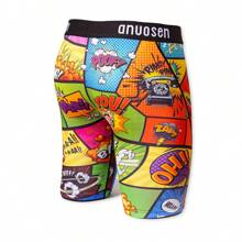 男士運動內衣,吸濕速乾,彩色塗鴉表情印花,耐用滌綸,耐磨功能,不尋常風格男士平角短褲,透氣彈性設計,也適合拳擊 - 彩色 - 查看 4