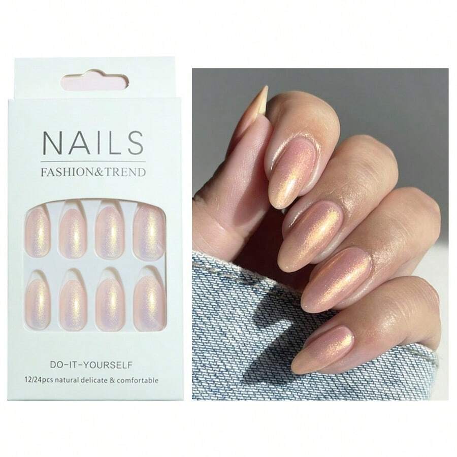 24入組實心淺粉色指甲夾,適用於女孩妝點指甲魔鏡,亮麗微妙的金色閃粉,附贈1件果凍膠水和1件迷你指甲銼 - 淺粉色 - 查看 1