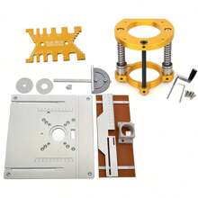 Un Juego De Placa De Inserción De Mesa De Enrutador Plateado + Dispositivo De Elevación, Placa Abatible Eléctrica Para Fresado De Madera Con Juego De Guía De Calibre De Inglete, Sierra De Mesa, Banco De Trabajo Para Carpintería - Plateado - Ver 3