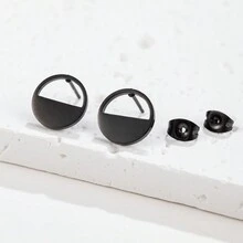 1 對不銹鋼海浪日出耳環珠寶空心耳環禮物 - 黑色 - 查看 10