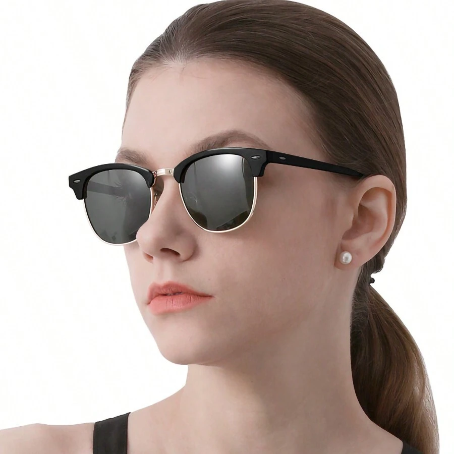 1 件鏡面綠色女式時尚復古方形偏光太陽眼鏡適合戶外駕駛釣魚旅行裝飾豪華品牌設計師 Uv400 防紫外線防眩光眼鏡 - 綠色 - 查看 1