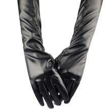 1對女款長肘晚宴派對柔軟皮手套女士保暖裡布冬季手套 - 黑色 - 查看 4