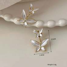 1pair Double Exquisite Butterfly Design With White Synthetic Gems Decor Stud Earrings Elegant  Jewelry Female Gift - One Size - View 3