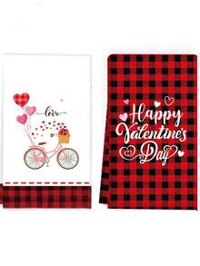 2入組超細纖維15.7*23.6英寸矩形聚酯纖維廚房毛巾，印有LOVE字母和小矮人圖案，現代簡約風格，適用於廚房、浴室、客廳、餐廳、臥室等場所，是送給父母和朋友的不錯禮物 - 紅色 - 查看 5