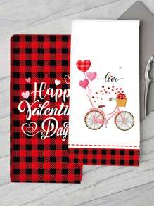 2入組超細纖維15.7*23.6英寸矩形聚酯纖維廚房毛巾，印有LOVE字母和小矮人圖案，現代簡約風格，適用於廚房、浴室、客廳、餐廳、臥室等場所，是送給父母和朋友的不錯禮物 - 紅色 - 查看 3