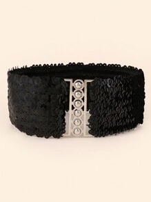 Dây thắt lưng lấp lánh phong cách Boho 1 dây cho nữ, dây thắt lưng co giãn hợp thời trang có trang trí sáng bóng - màu đen - Xem 8